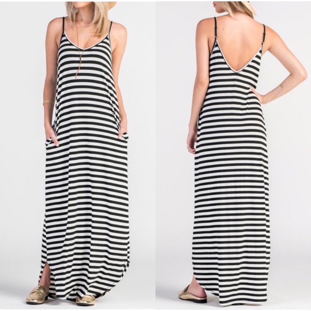 Striped Spaghetti-strap Maxi Dress